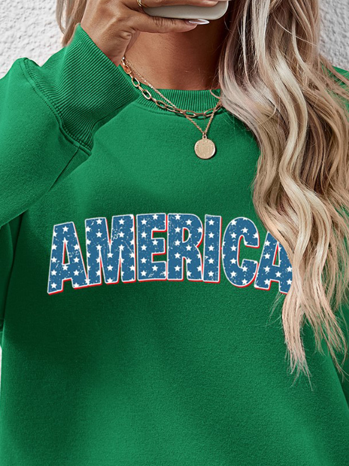 Proud To Be Here AMERICA Round Neck Dropped Shoulder Sweatshirt