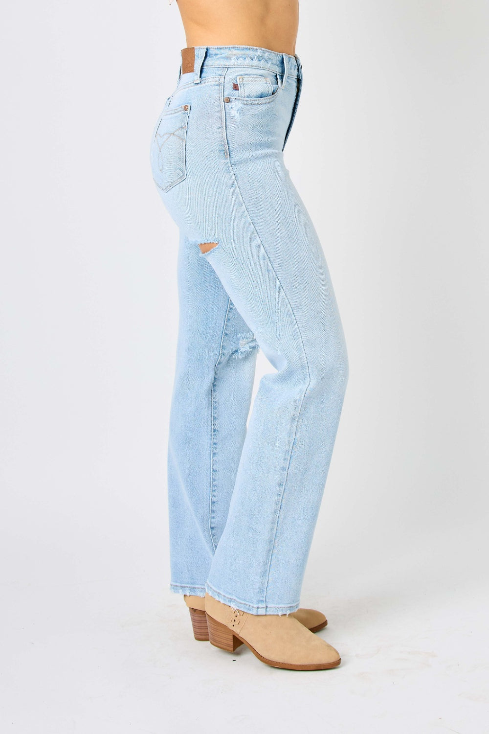 (0-24W) Judy Blue Full Size High Waist Distressed Straight Jeans - BP