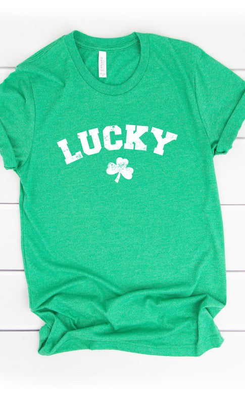 CURVY - Retro Lucky White ink Shamrock Graphic Tee PLUS (MULTIPLE COLORS) - BP