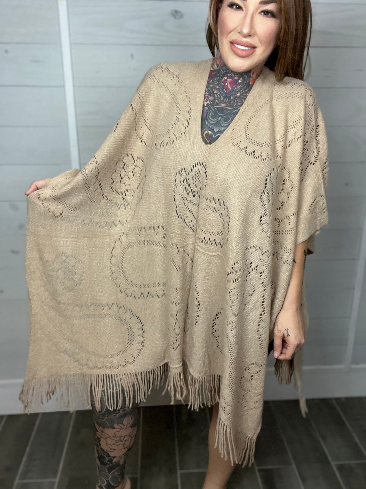 Warm Your Heart Paisley Fringe Poncho