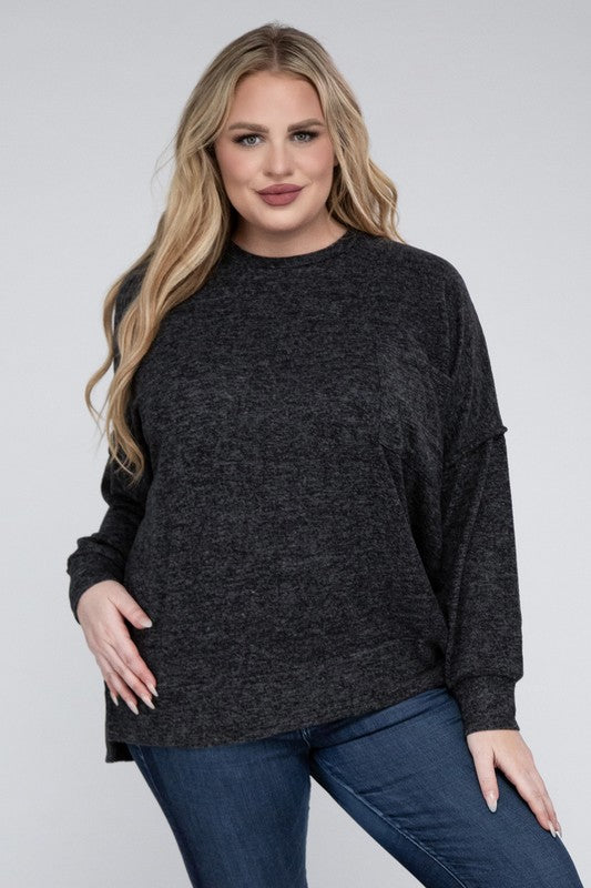 (1X-3X) Getting Serious  Brushed Melange Drop Shoulder Sweater (Multiple Colors) - BP