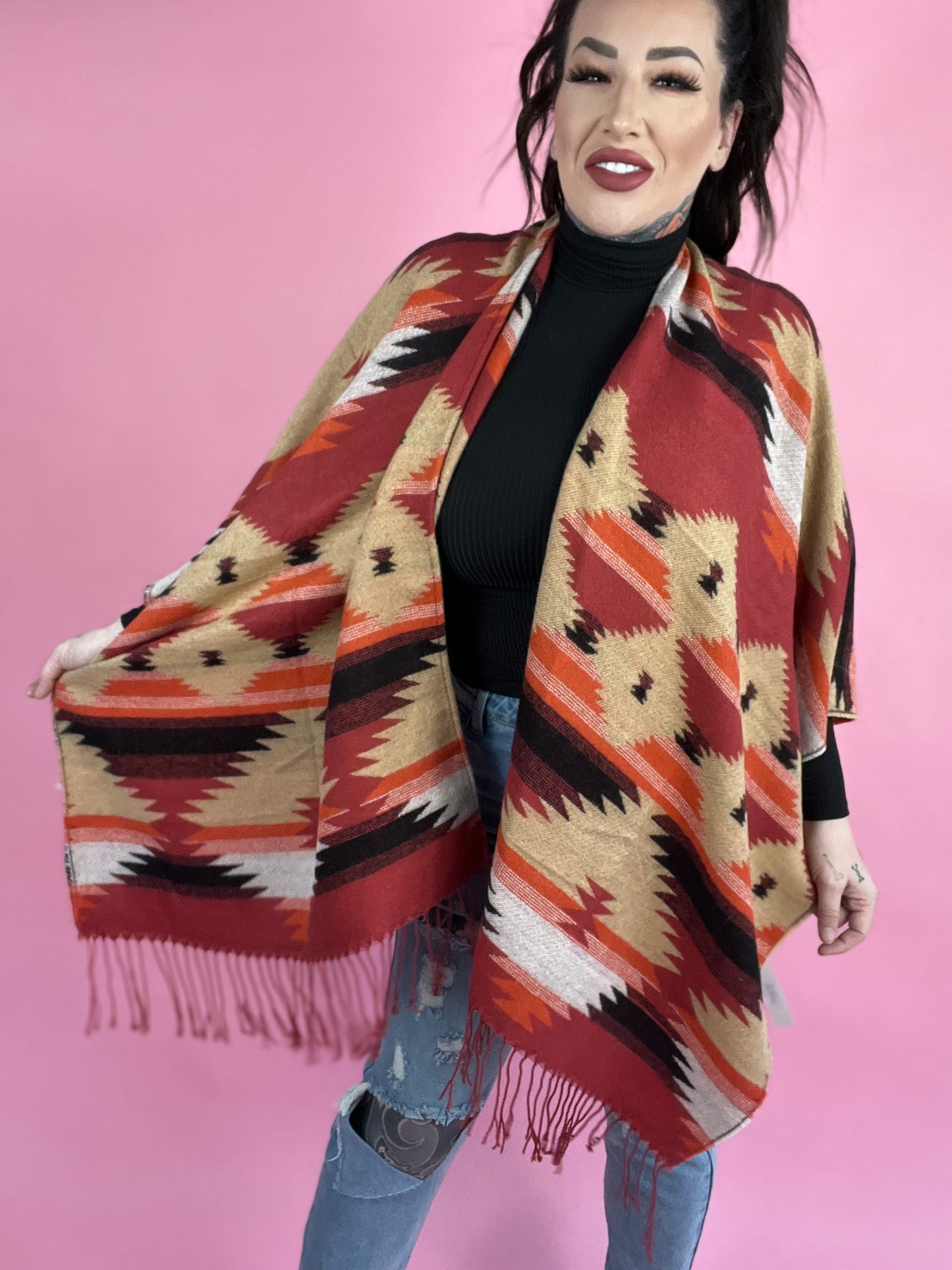 Hitting The Road Oversized Ethnic Ruana