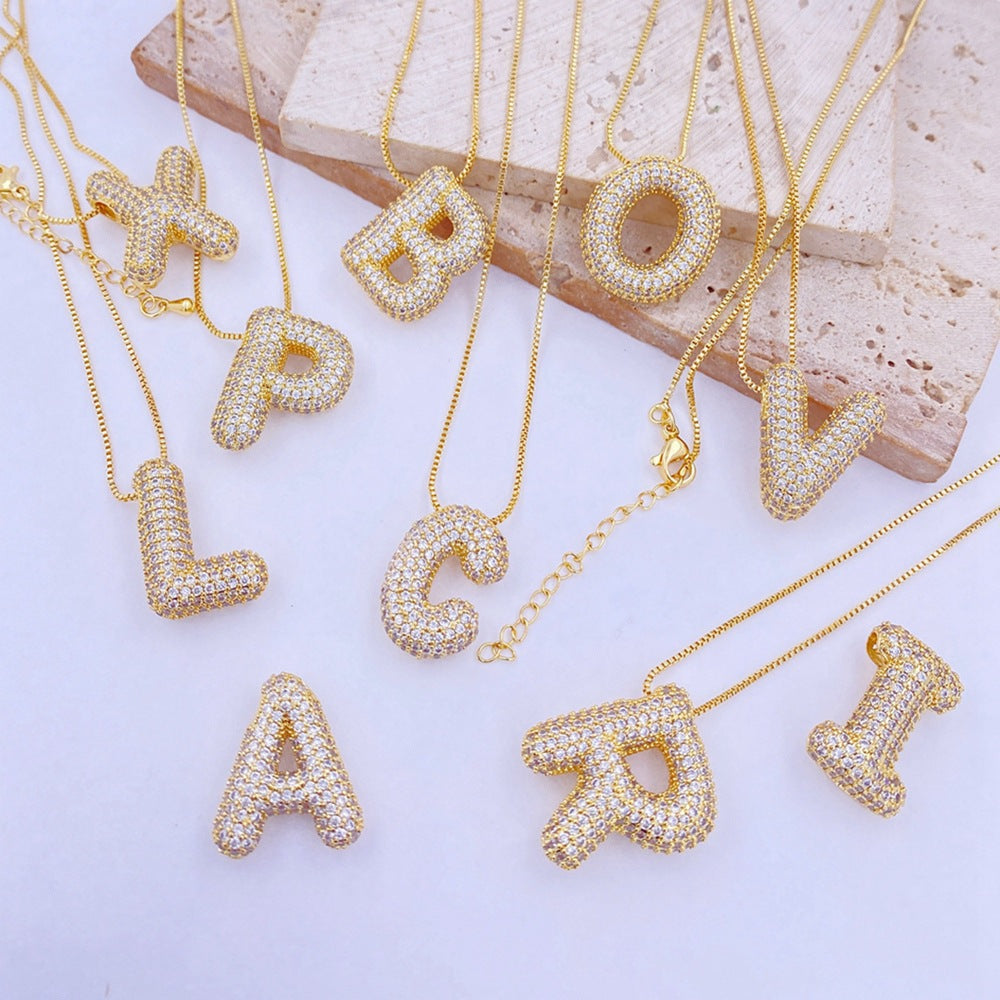 (V-Z) Hi, My Name Is Inlaid Zircon Bubble Initial Necklace