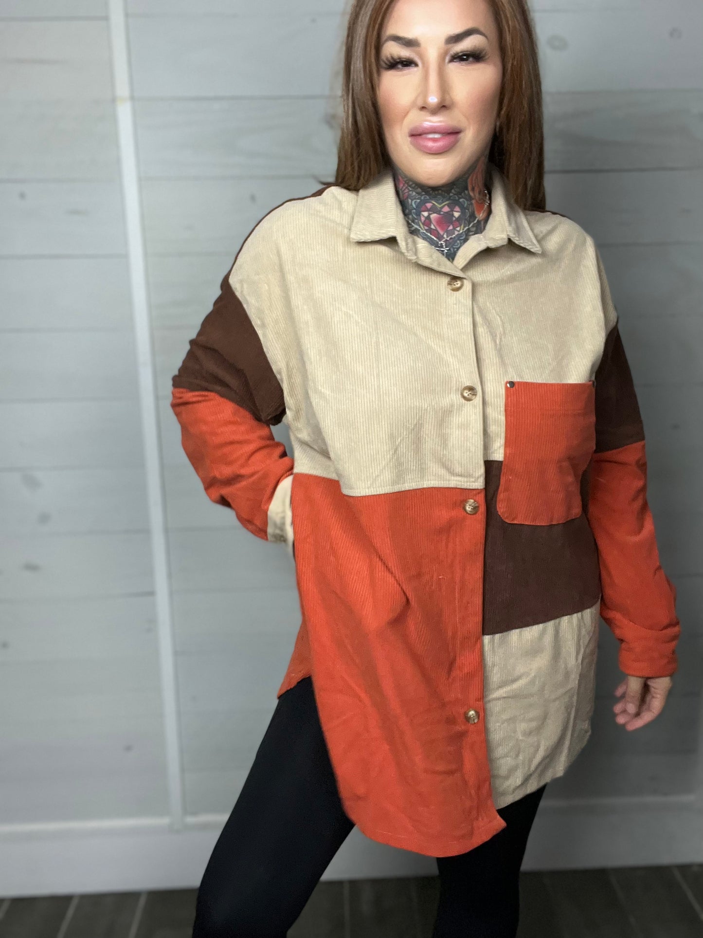 Temporary Escape Curvy Corduroy Shacket