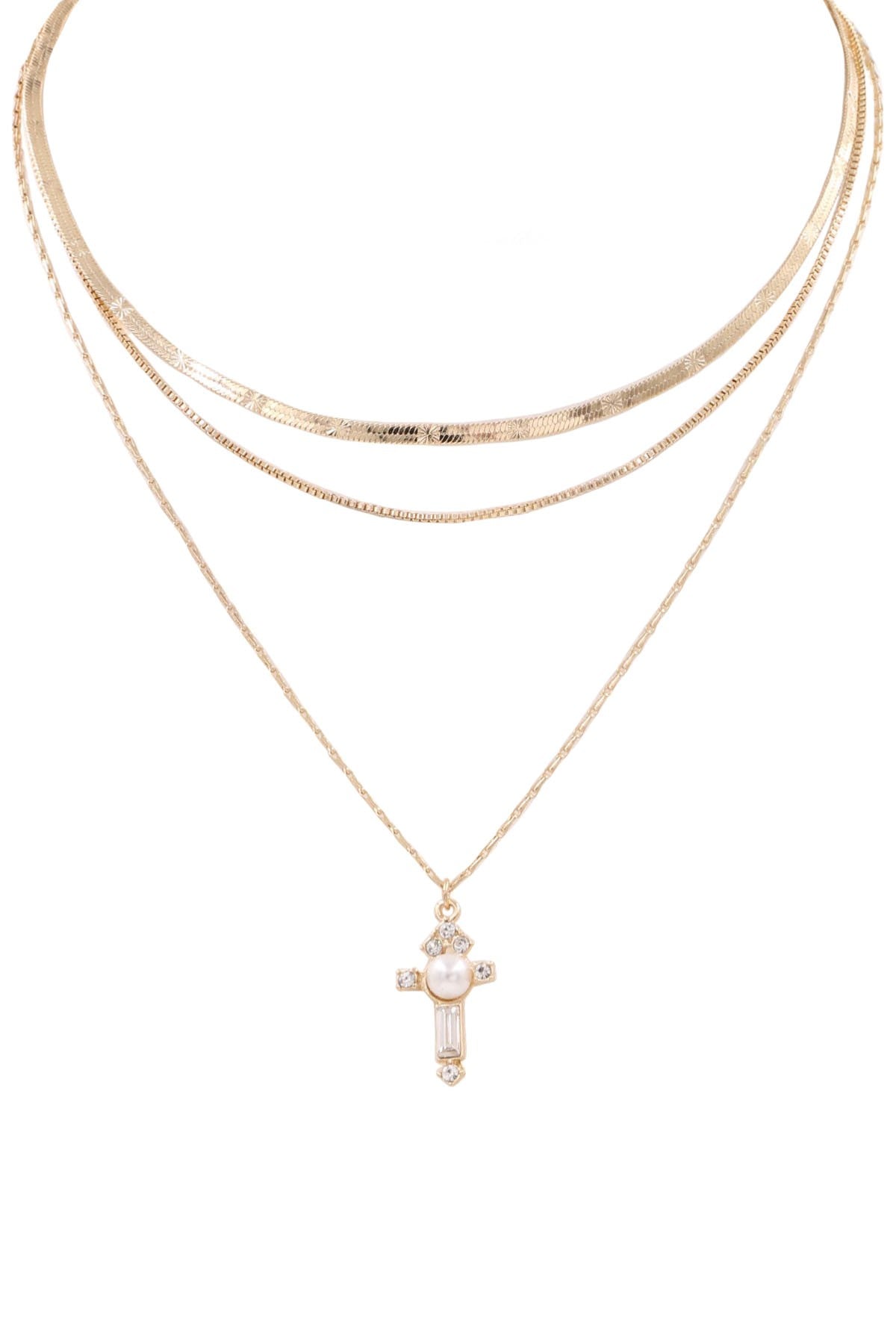 Bless This Mama Metal Cream Pearl Cross Pendant Necklace