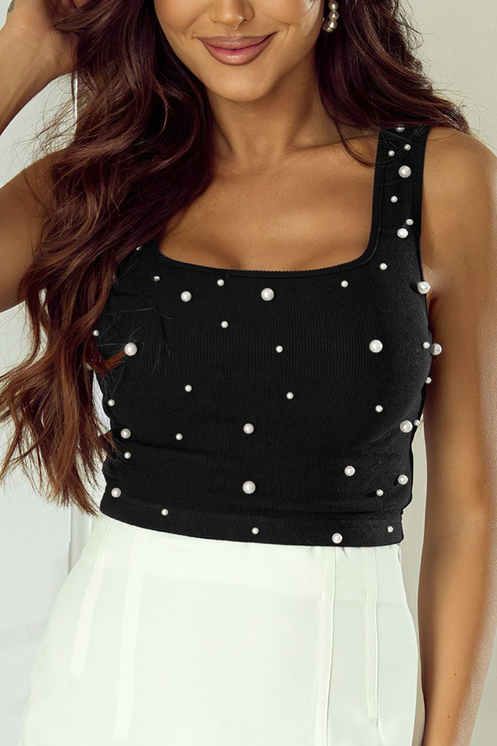 Elegance In Essence Pearl Detail Square Neck Tank - BP