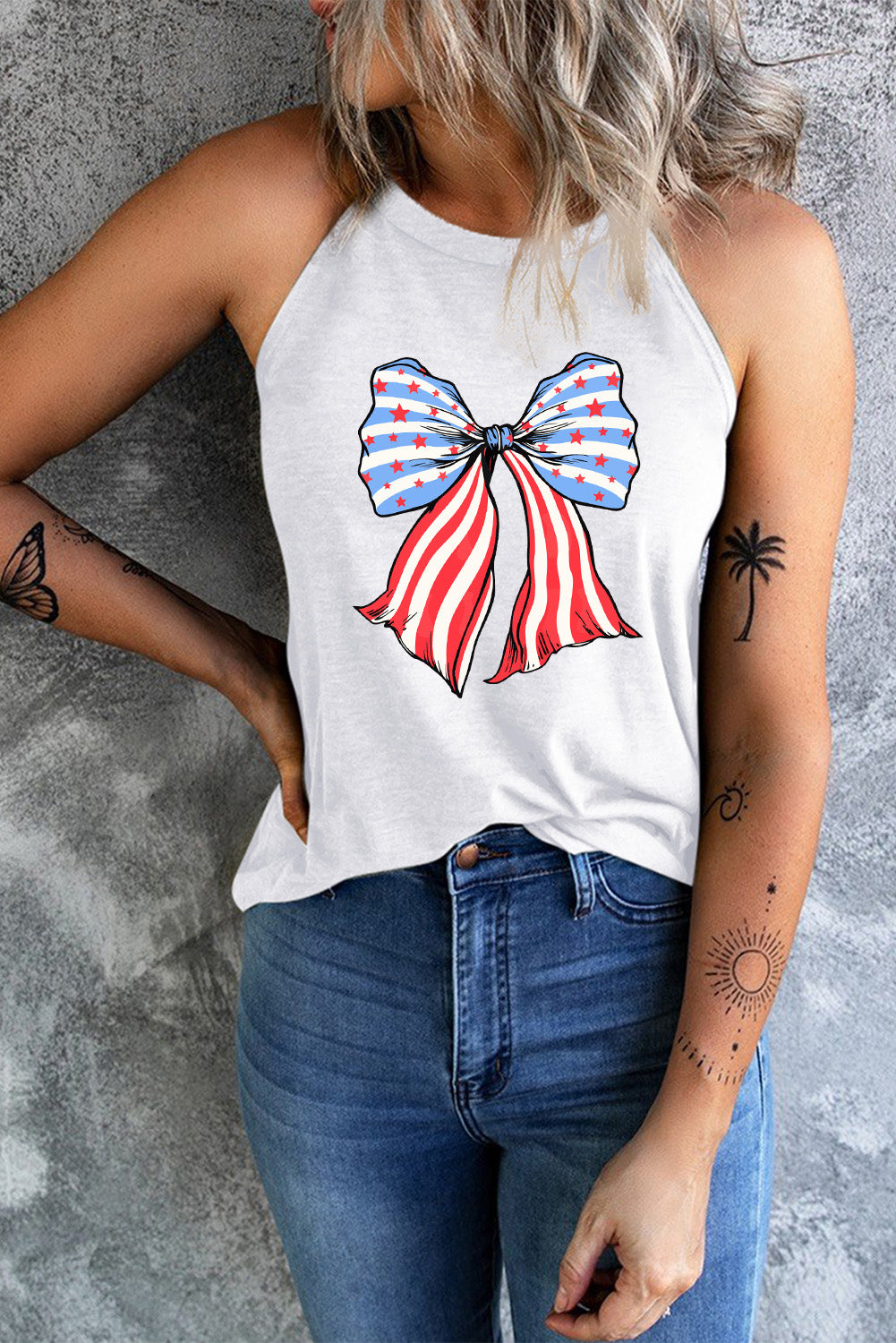 Born Brave Bow Graphic Grecian Neck Tank