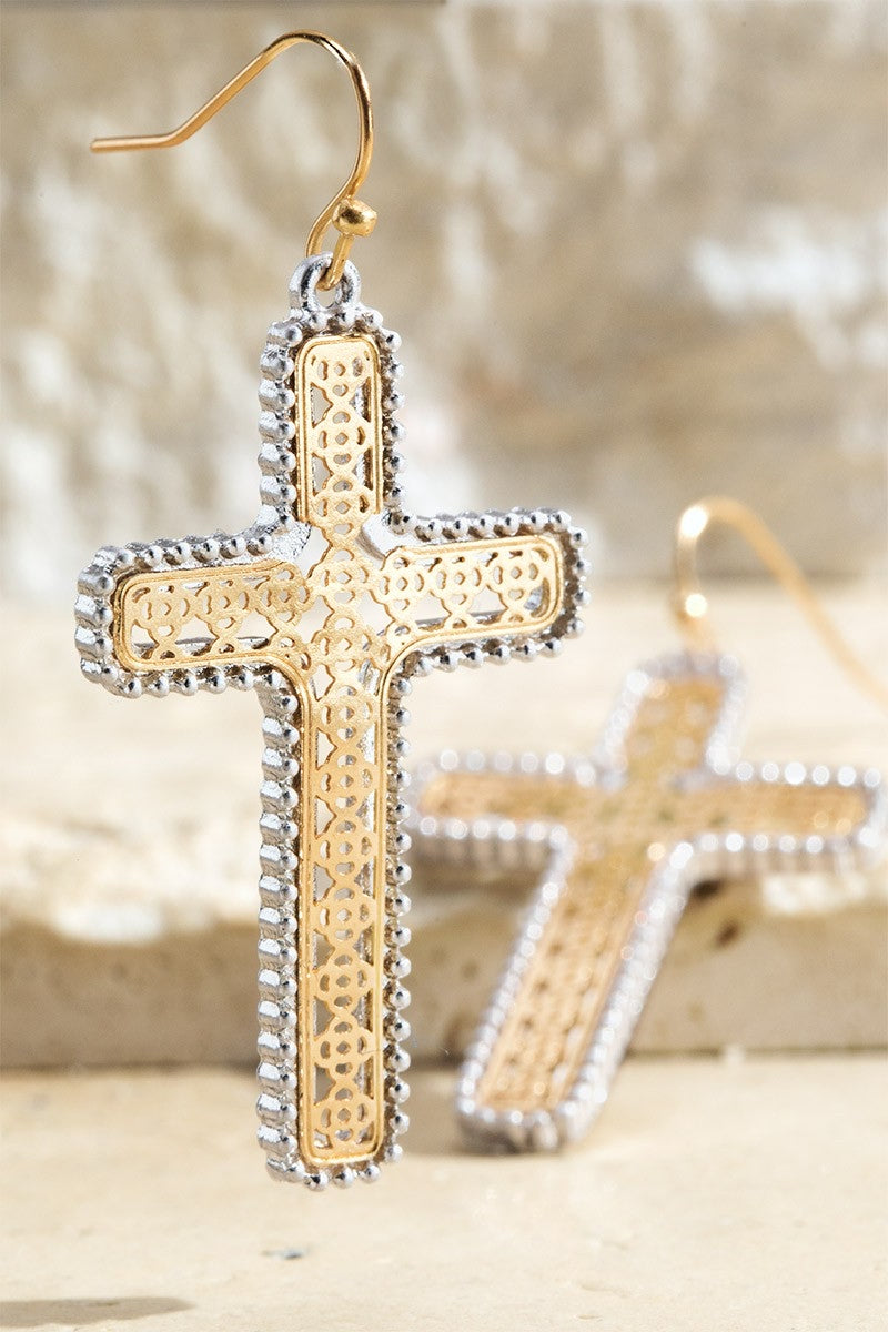 He Is Risen Plated Cross Earrings