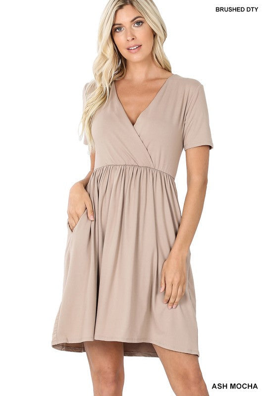 Brushed DTY Buttery Soft Fabric Surplice Dress (Multiple Colors)