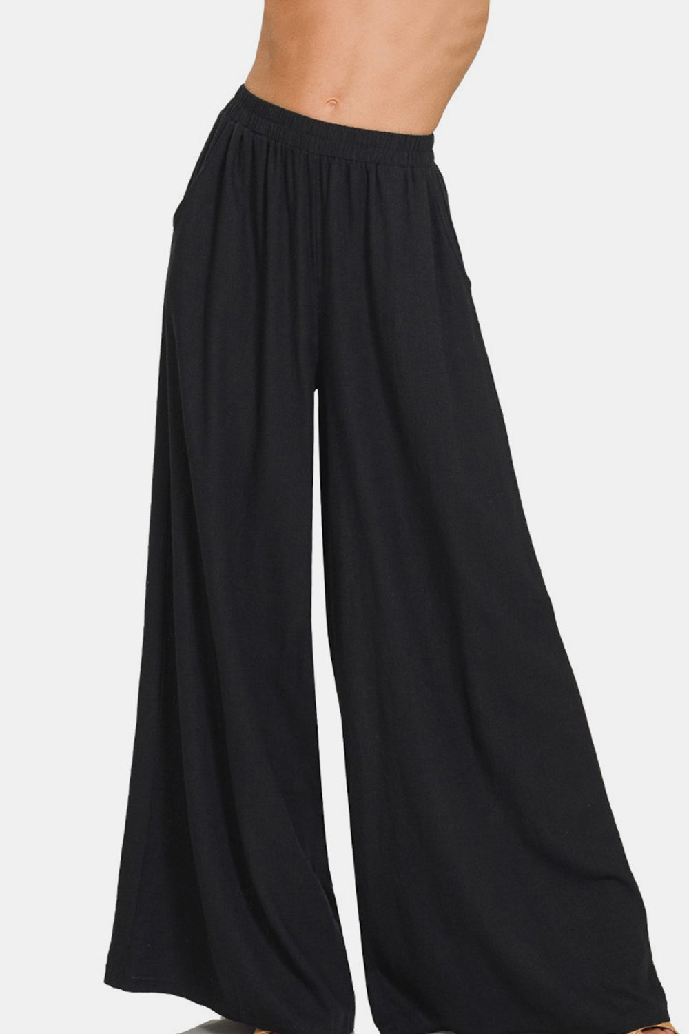 Effortless Appeal Pleated Linen Blend Wide Leg Pants (Zenana)