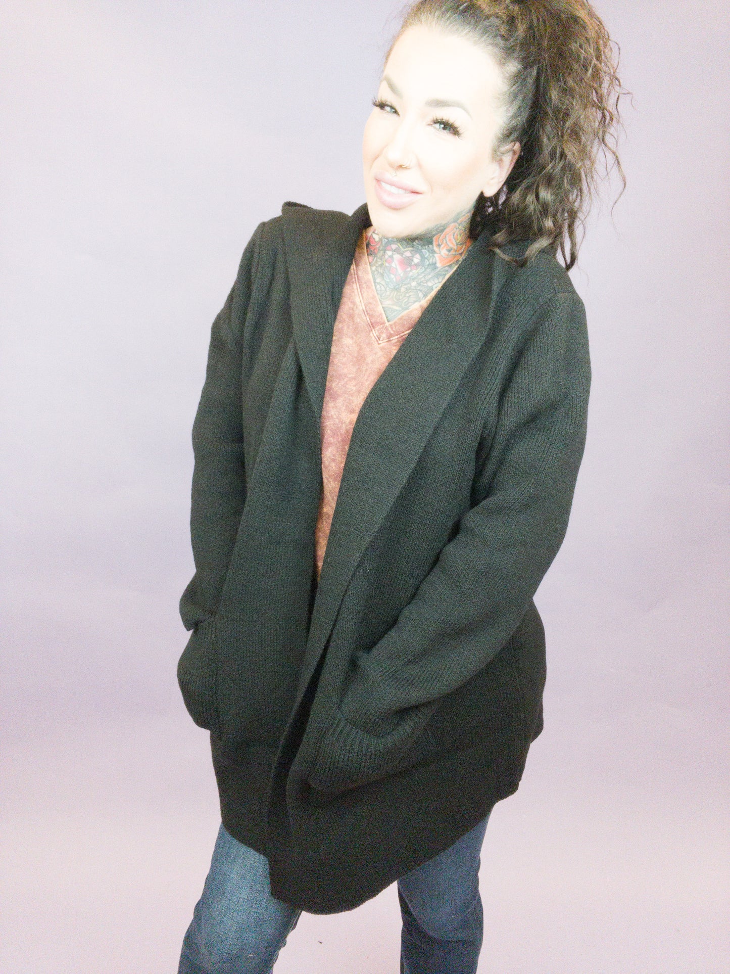 Curvy - Brighter Than The Moon Hooded Cardigan With Pockets