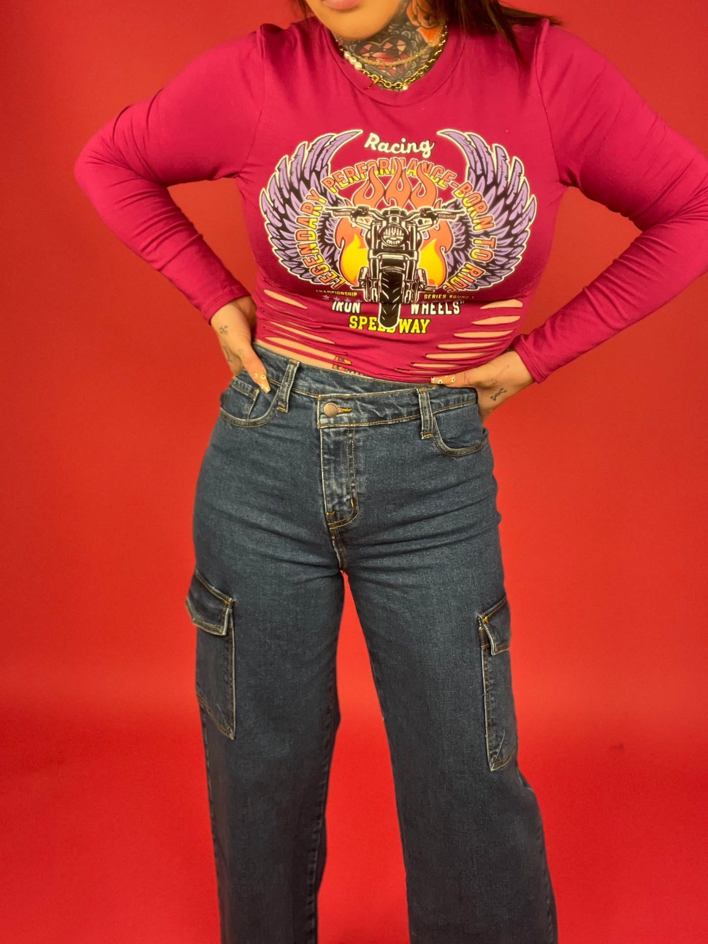 Vibrant M.I.U. - High Rise Crossed Waist Cargo Wide Jeans - BP