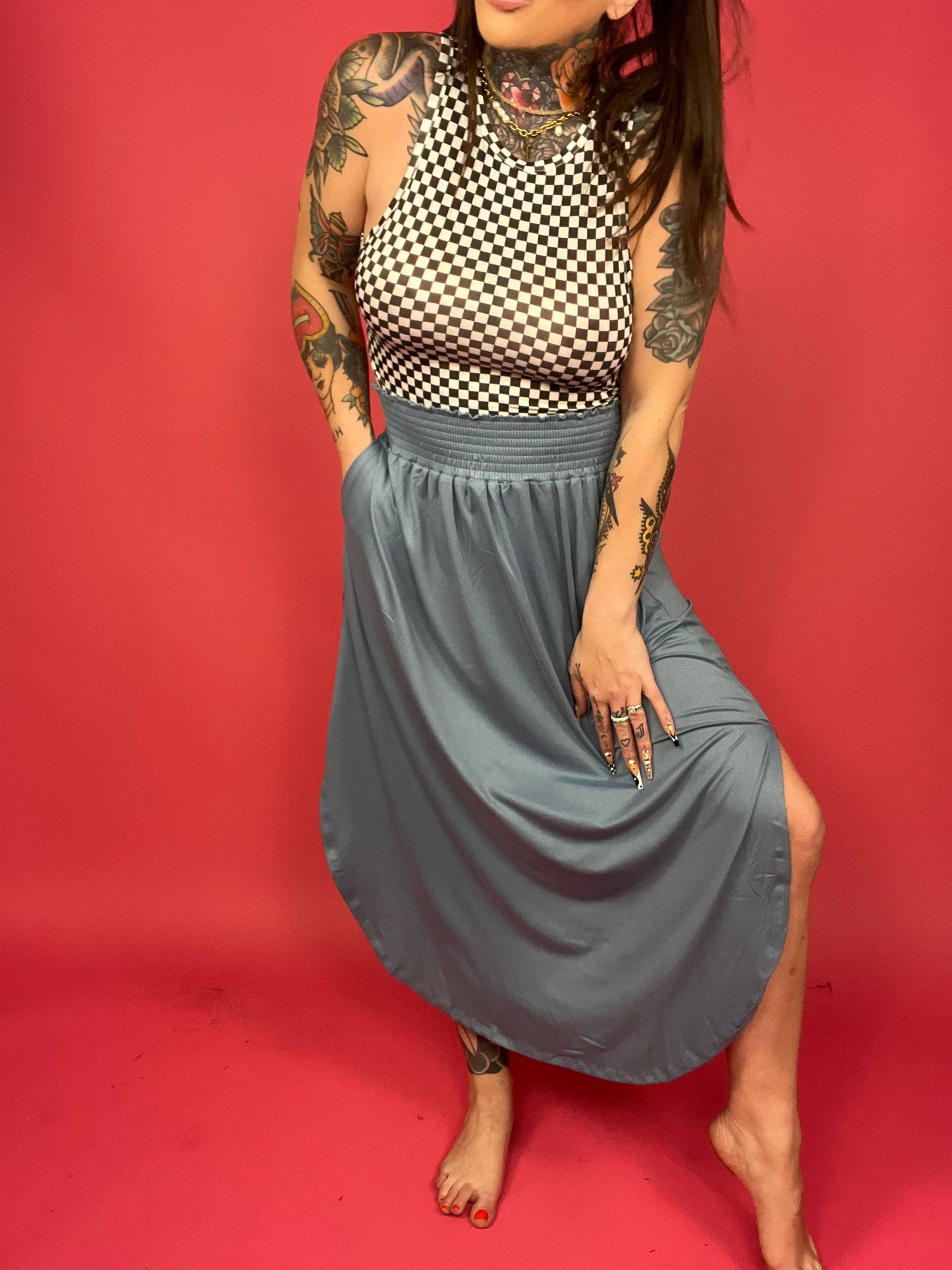 Going Places Smocking Waist Maxi Skirt With Pockets (Multiple Colors)