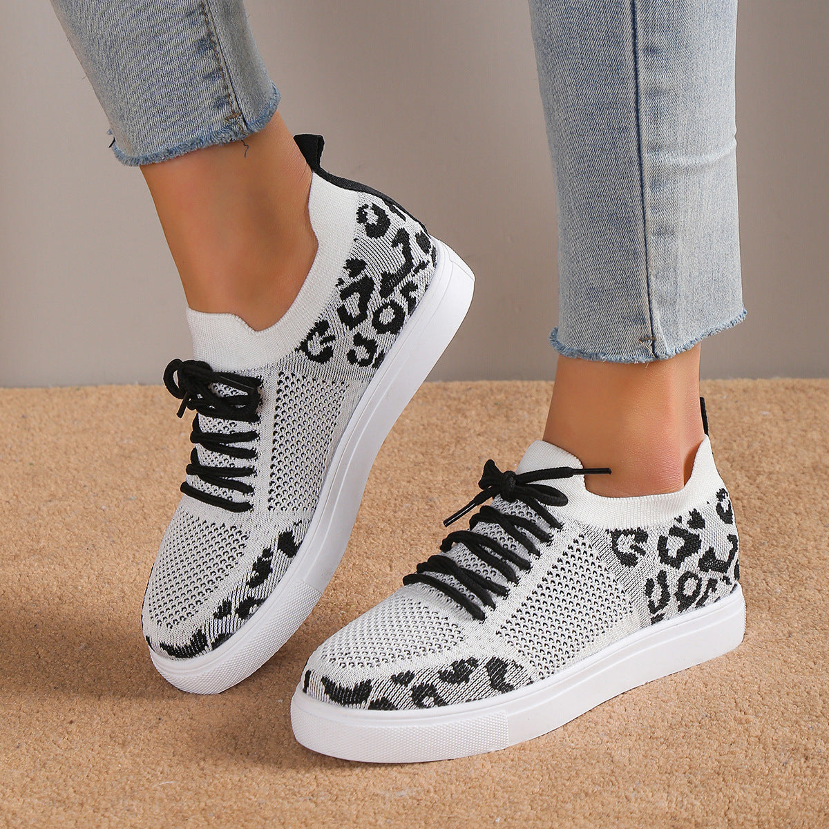 In First Place Lace-Up Leopard Flat Sneakers (Multiple Colors)