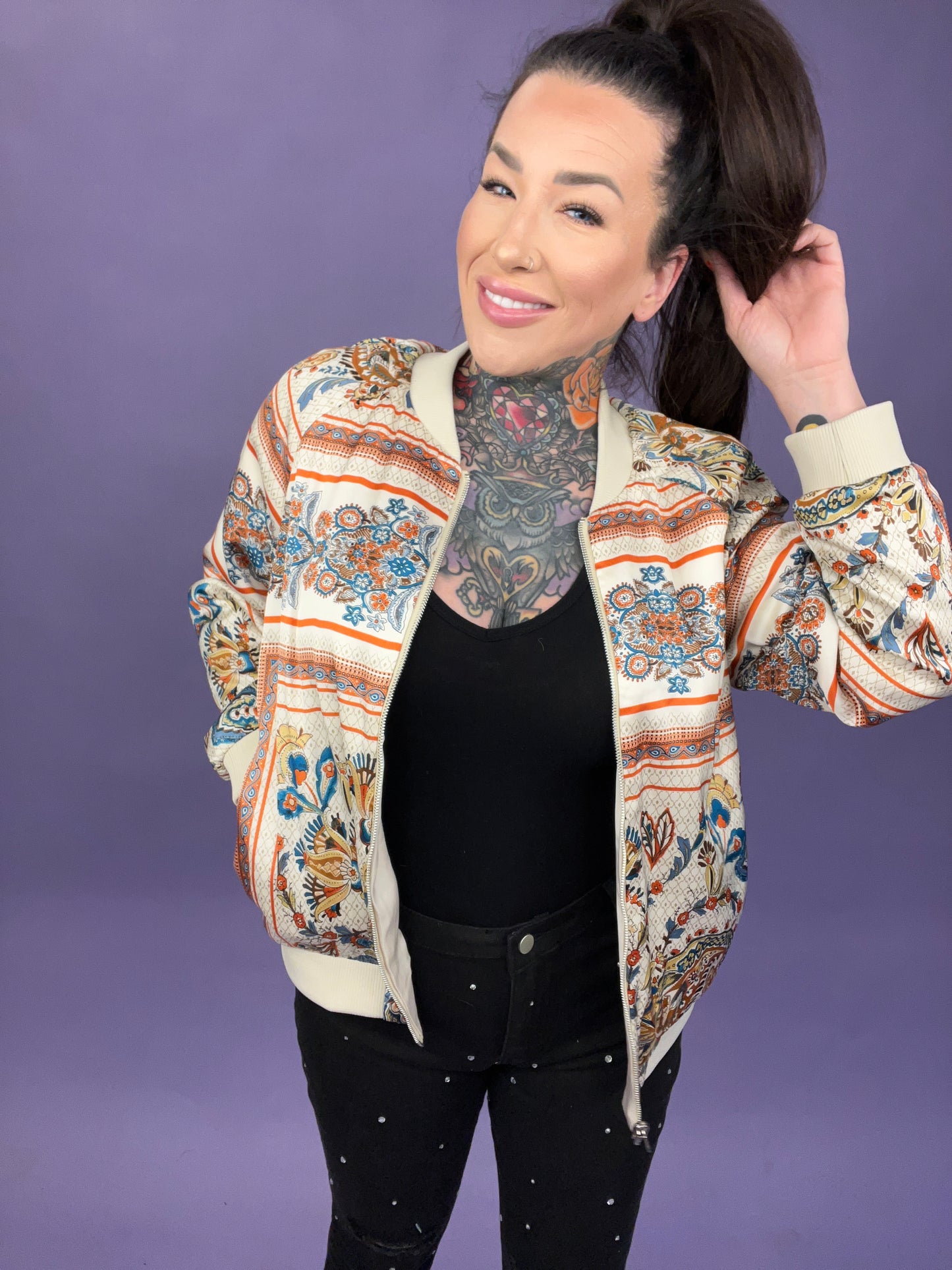 Blue B - Reversible Satin Paisley Bomber Jacket