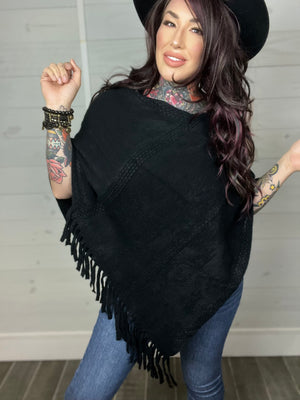 Autumn Leaves Embossed Tassel Ponchos