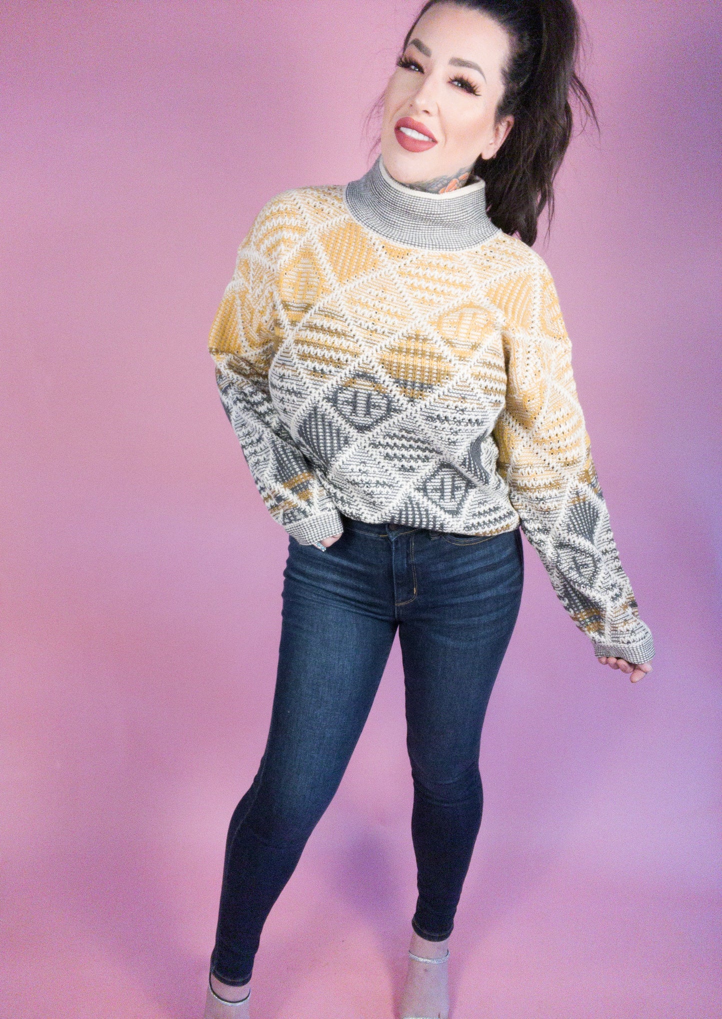 No Sugar Coating Mock Neck Oversized Sweater