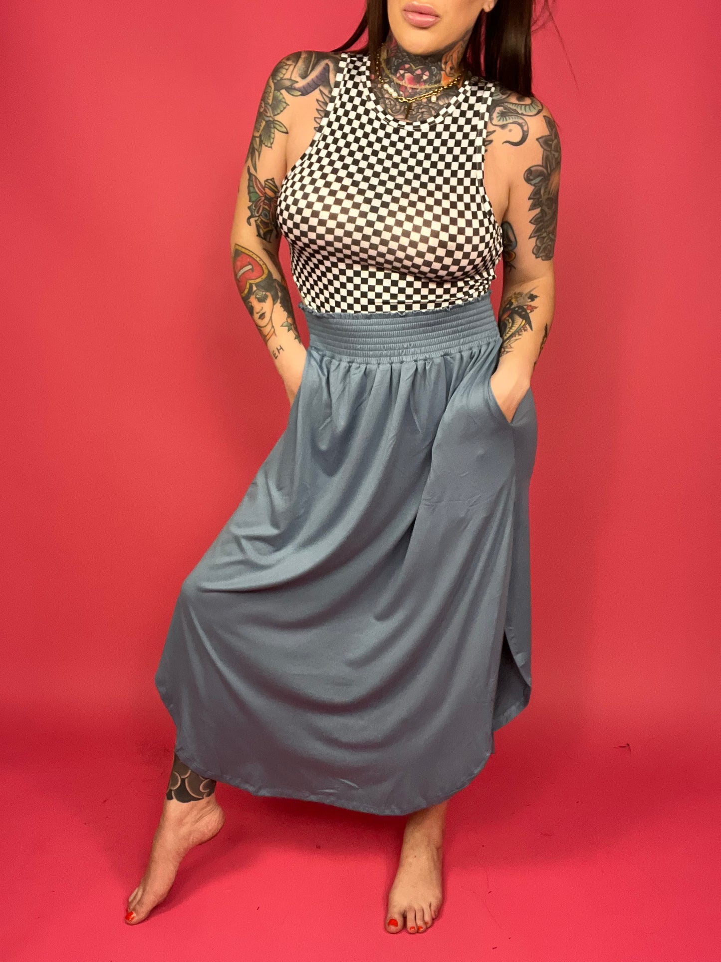 Going Places Smocking Waist Maxi Skirt With Pockets (Multiple Colors)