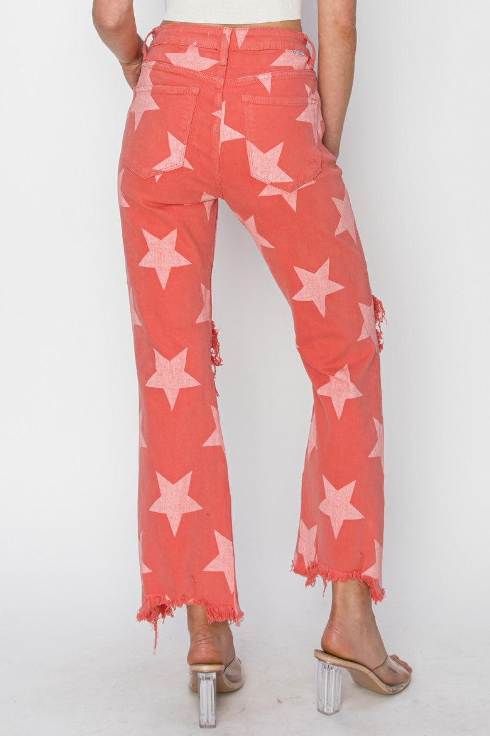 (0-3X) Star Bright RISEN Full Size Distressed Raw Hem Star Pattern Jeans - BP