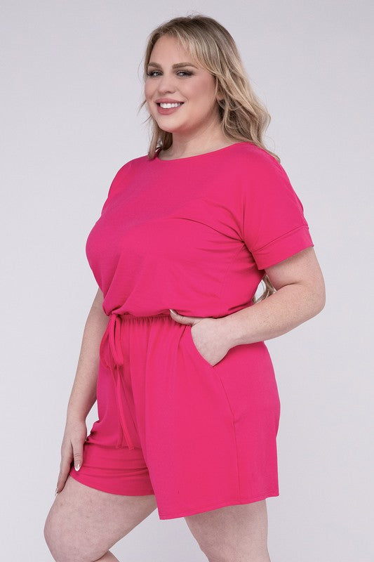 CURVY - Brushed DTY Romper with Pockets (MULTIPLE COLORS) - BP