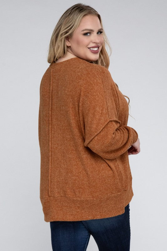 (1X-3X) Getting Serious  Brushed Melange Drop Shoulder Sweater (Multiple Colors) - BP