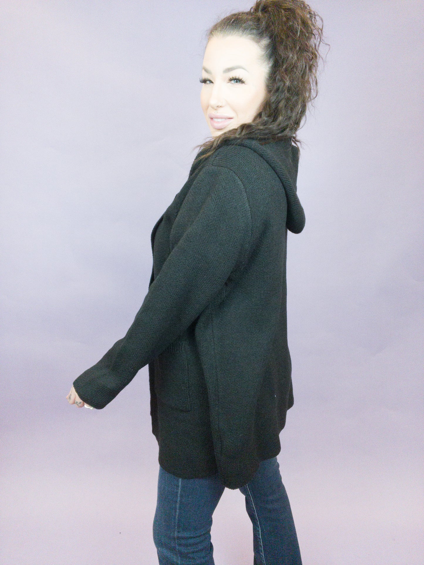 Curvy - Brighter Than The Moon Hooded Cardigan With Pockets