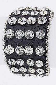 Throne Of Diamonds Encrusted Crystals Leather Cuff