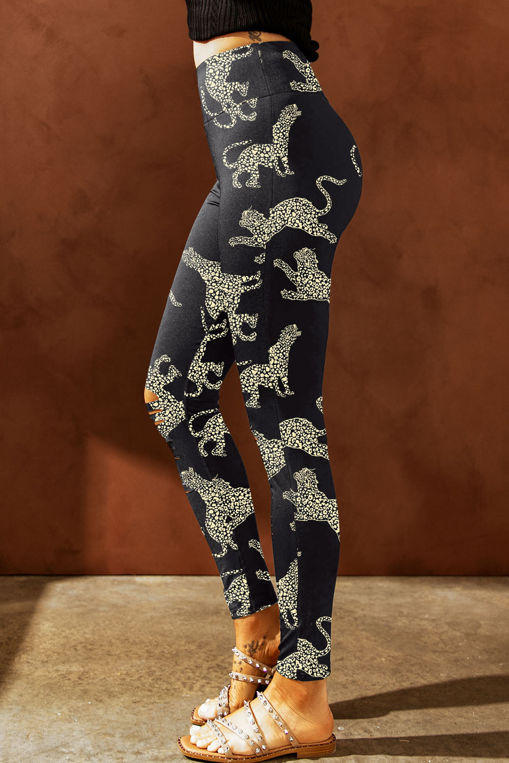 Quit Prowlin Animal Printed Distressed High Waist Leggings