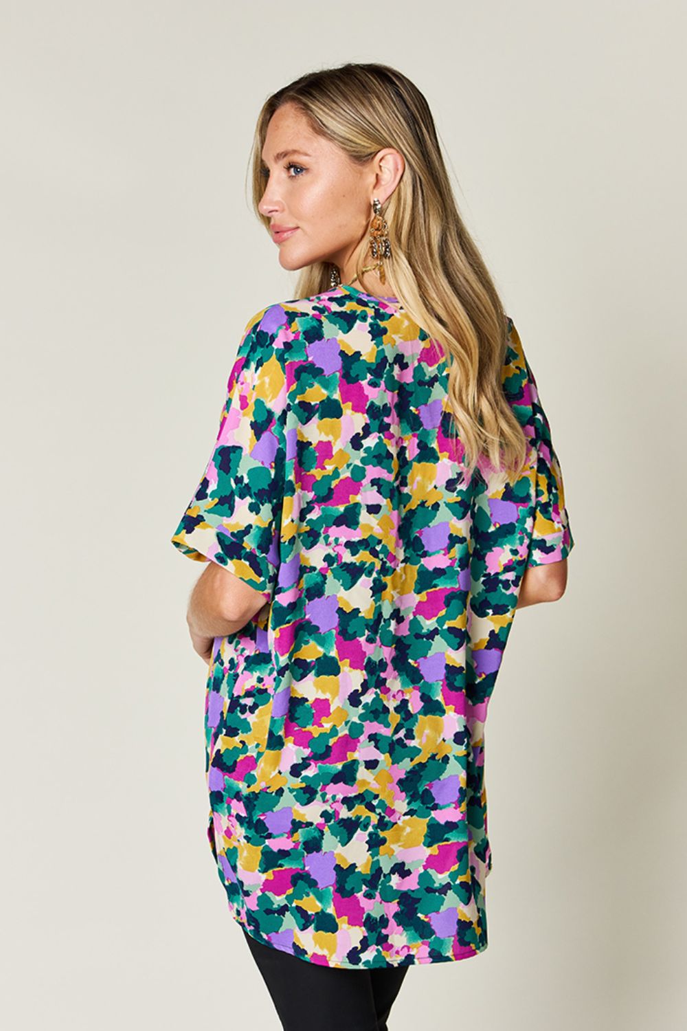 (S-3X) Spring Showers Printed V-Neck Short Sleeve Blouse (Double Take) - BP