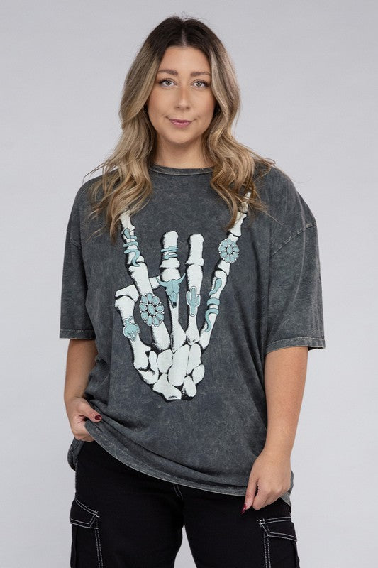 CURVY - Plus Skeleton Rock Hand Sign Graphic Top (MULTIPLE COLORS) - BP