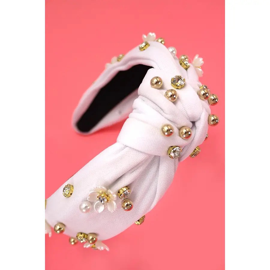 Knotted Daisy Flower Pearl Headband