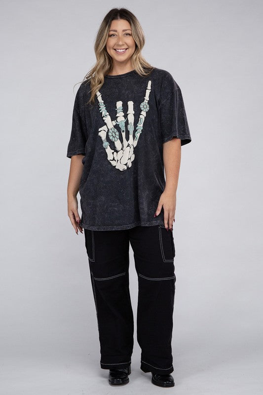 CURVY - Plus Skeleton Rock Hand Sign Graphic Top (MULTIPLE COLORS) - BP