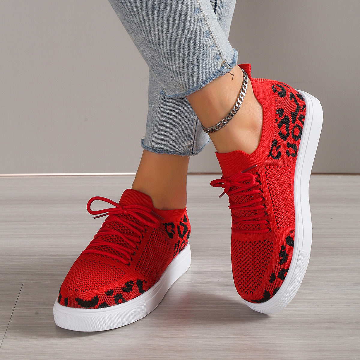 In First Place Lace-Up Leopard Flat Sneakers (Multiple Colors)