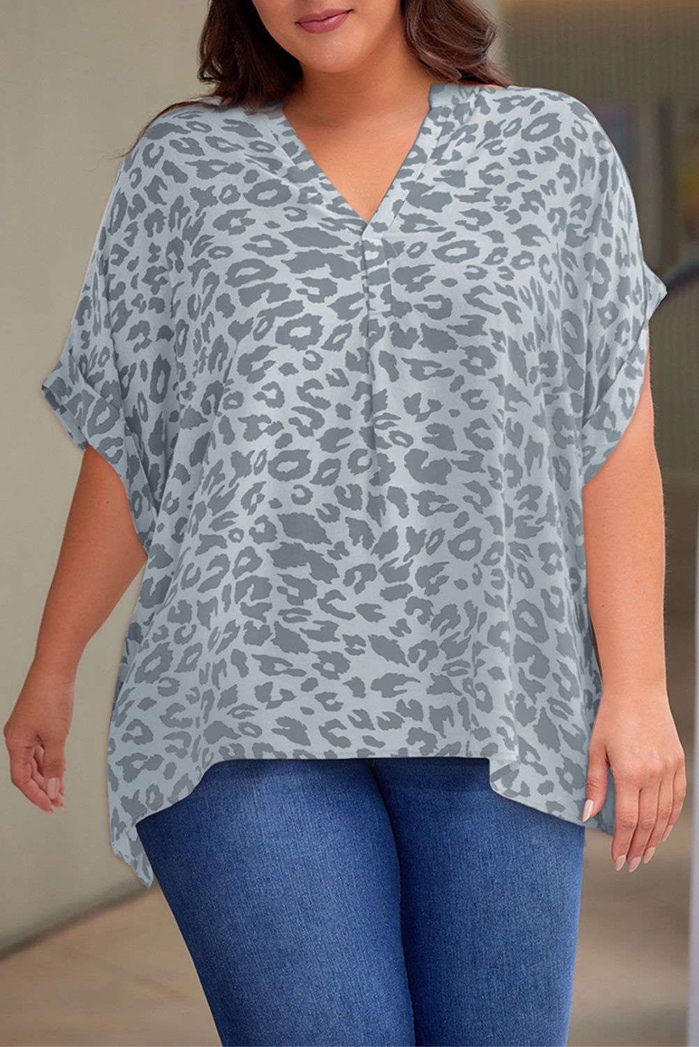 (1X-3X) Ratings Up Notched Neck Half Sleeve Top (Multiple Prints) - BP