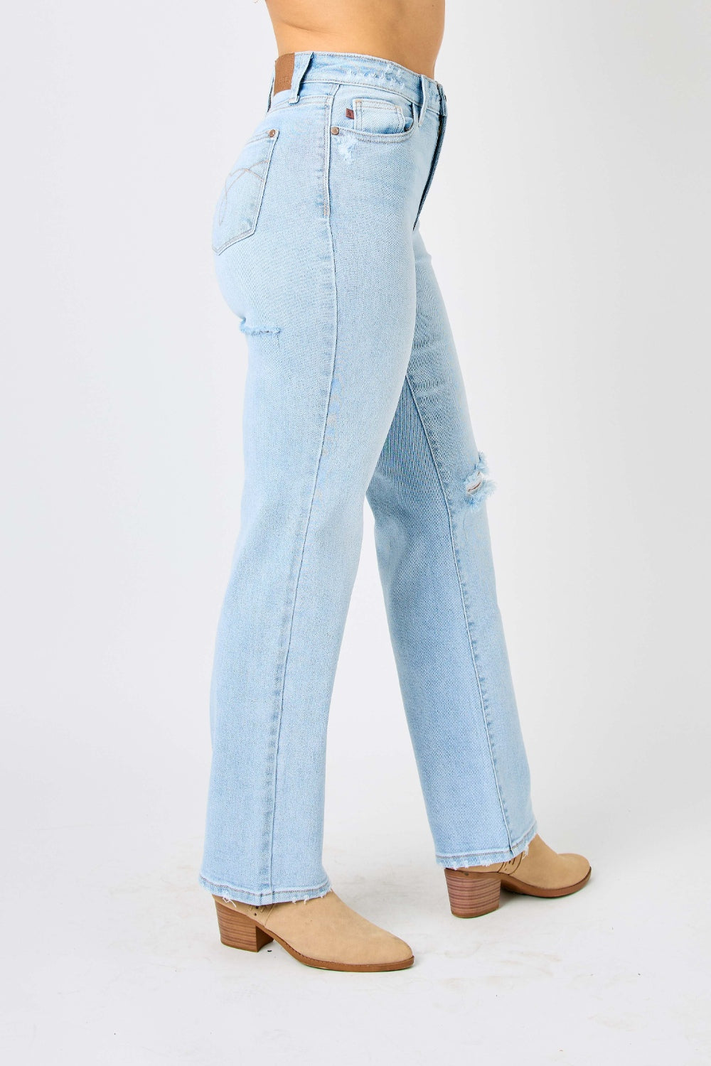 (0-24W) Judy Blue Full Size High Waist Distressed Straight Jeans - BP
