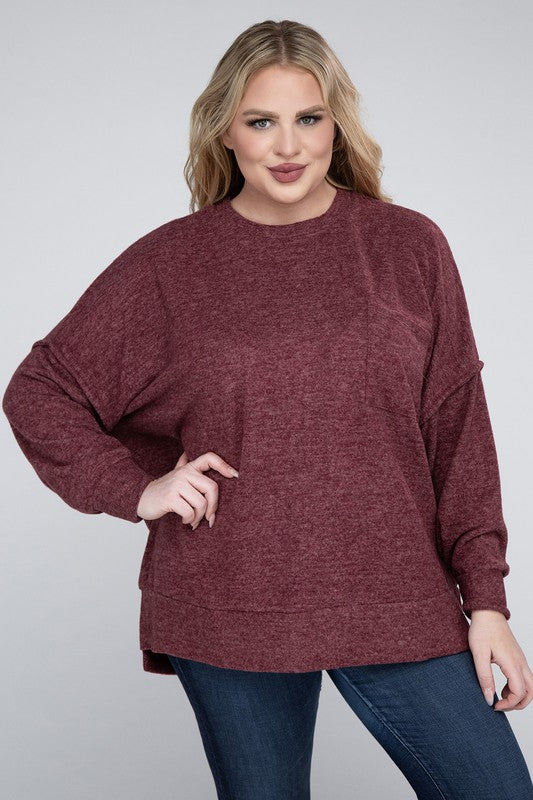 (1X-3X) Getting Serious  Brushed Melange Drop Shoulder Sweater (Multiple Colors) - BP