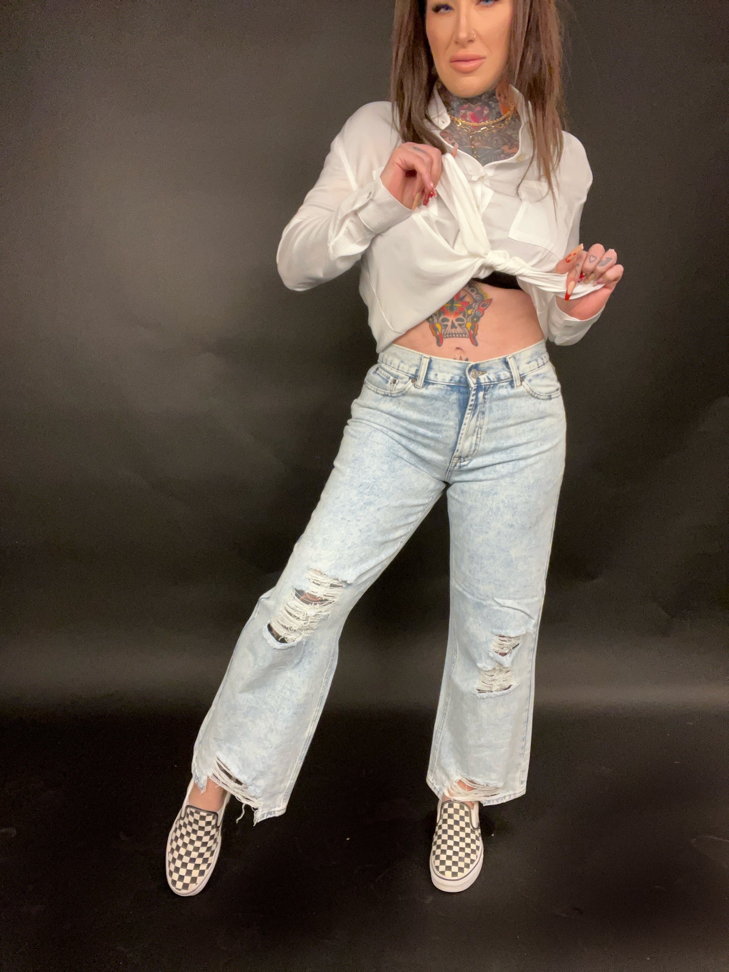 See Ya Later Girl Wide Leg Distressed Skater Jeans (Sizes 1-13)