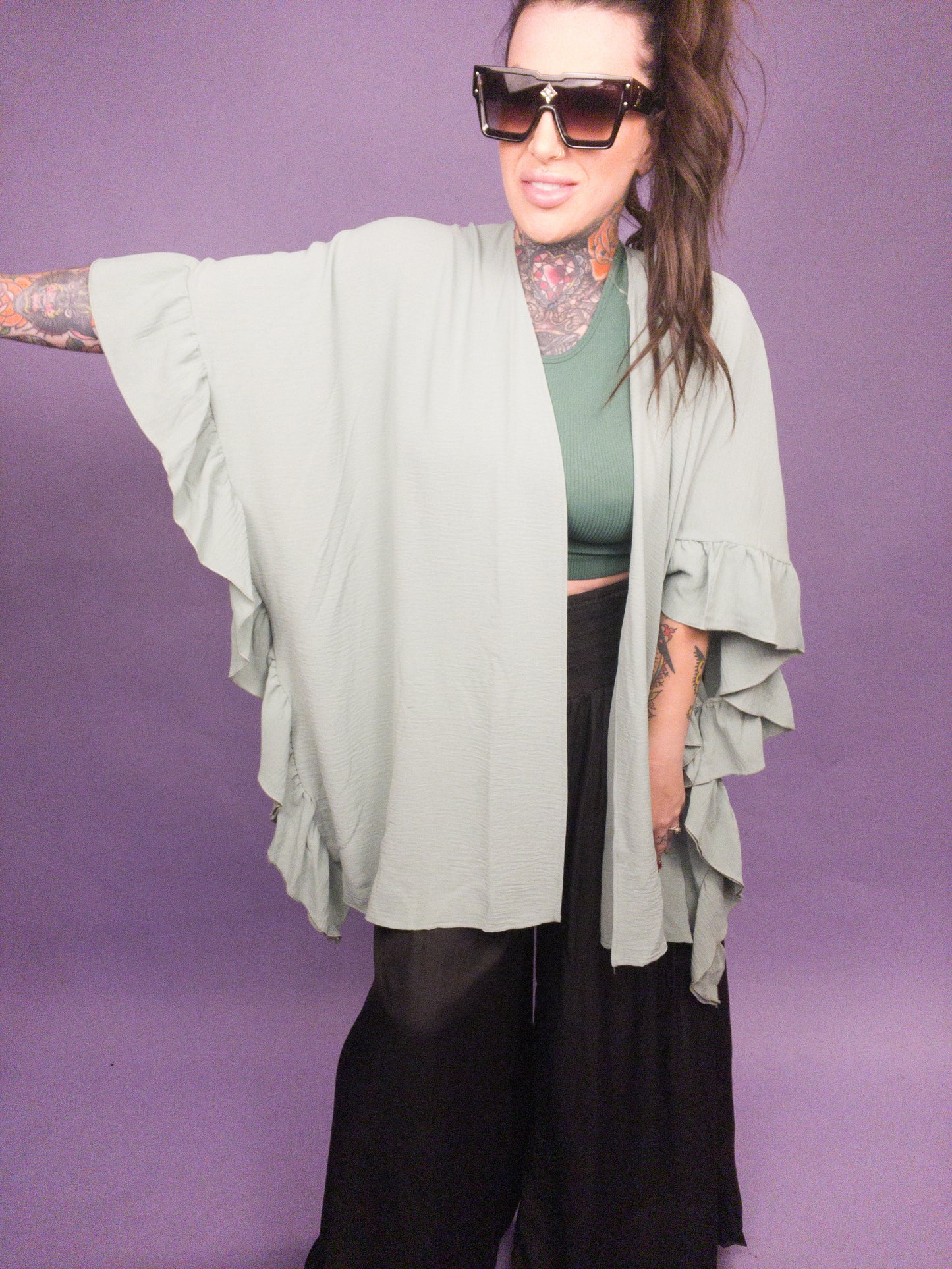 CURVY/REG - Jade By Jane - Wide Sleeves Ruffle Kimono