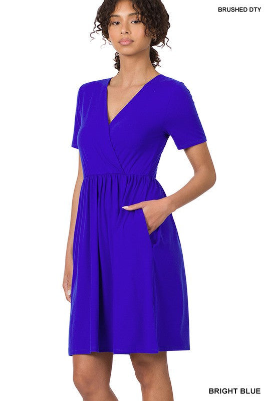 Brushed DTY Buttery Soft Fabric Surplice Dress (Multiple Colors)