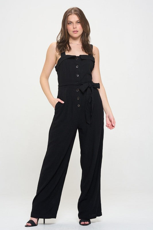 REG Jade By Jane - Sleeveless Adjustable Strap Button Down Jumpsuit