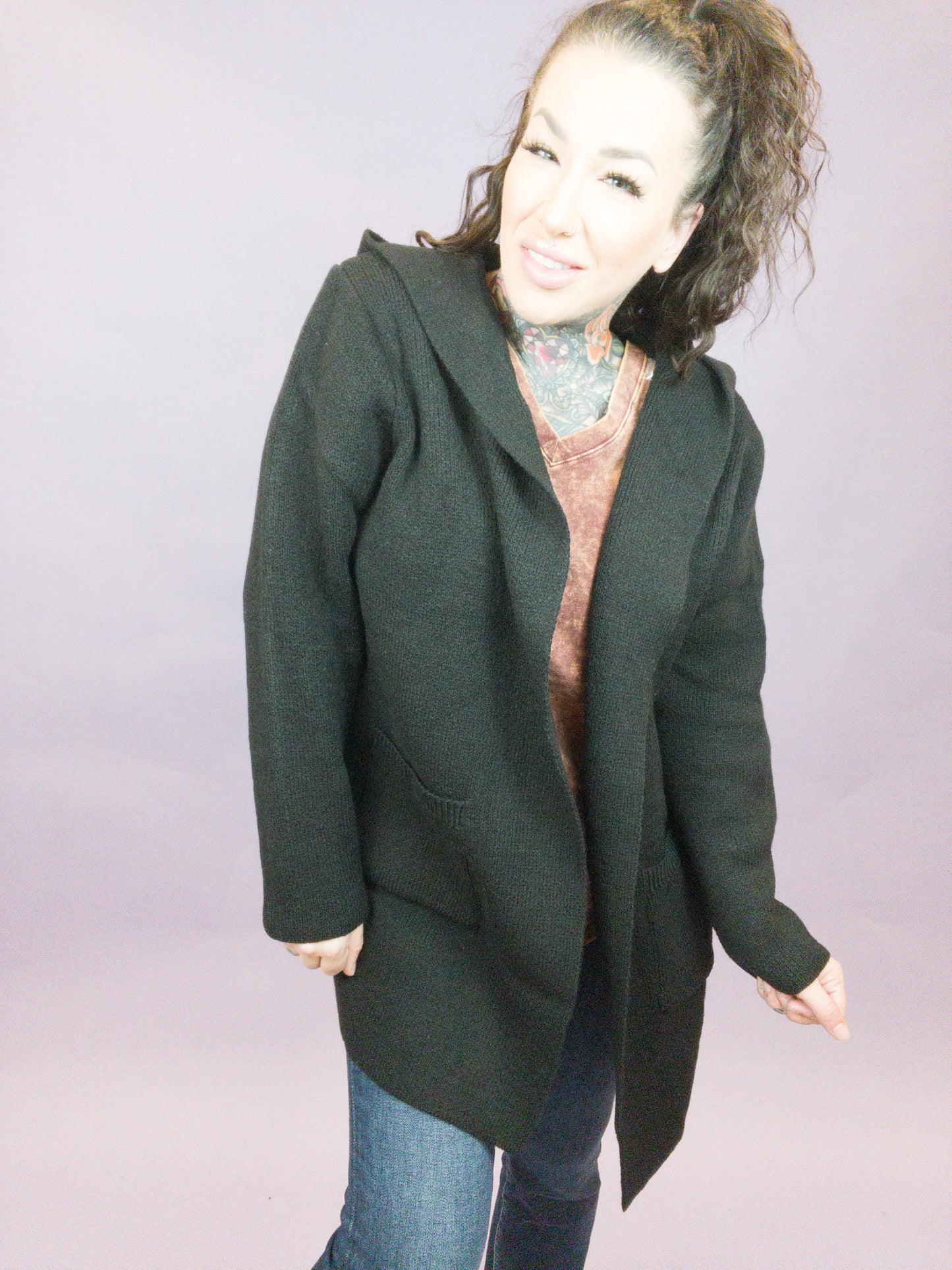 Curvy - Brighter Than The Moon Hooded Cardigan With Pockets