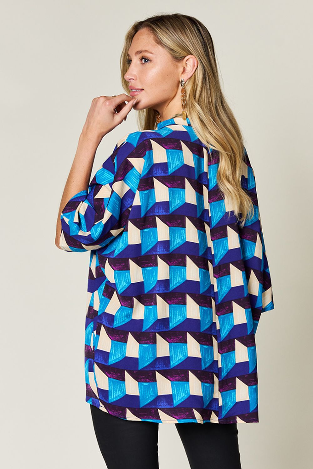 (S-3X) Reading The Signs Full Size Geometric Notched Half Sleeve Blouse (Double Take) - BP