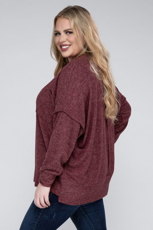 (1X-3X) Getting Serious  Brushed Melange Drop Shoulder Sweater (Multiple Colors) - BP