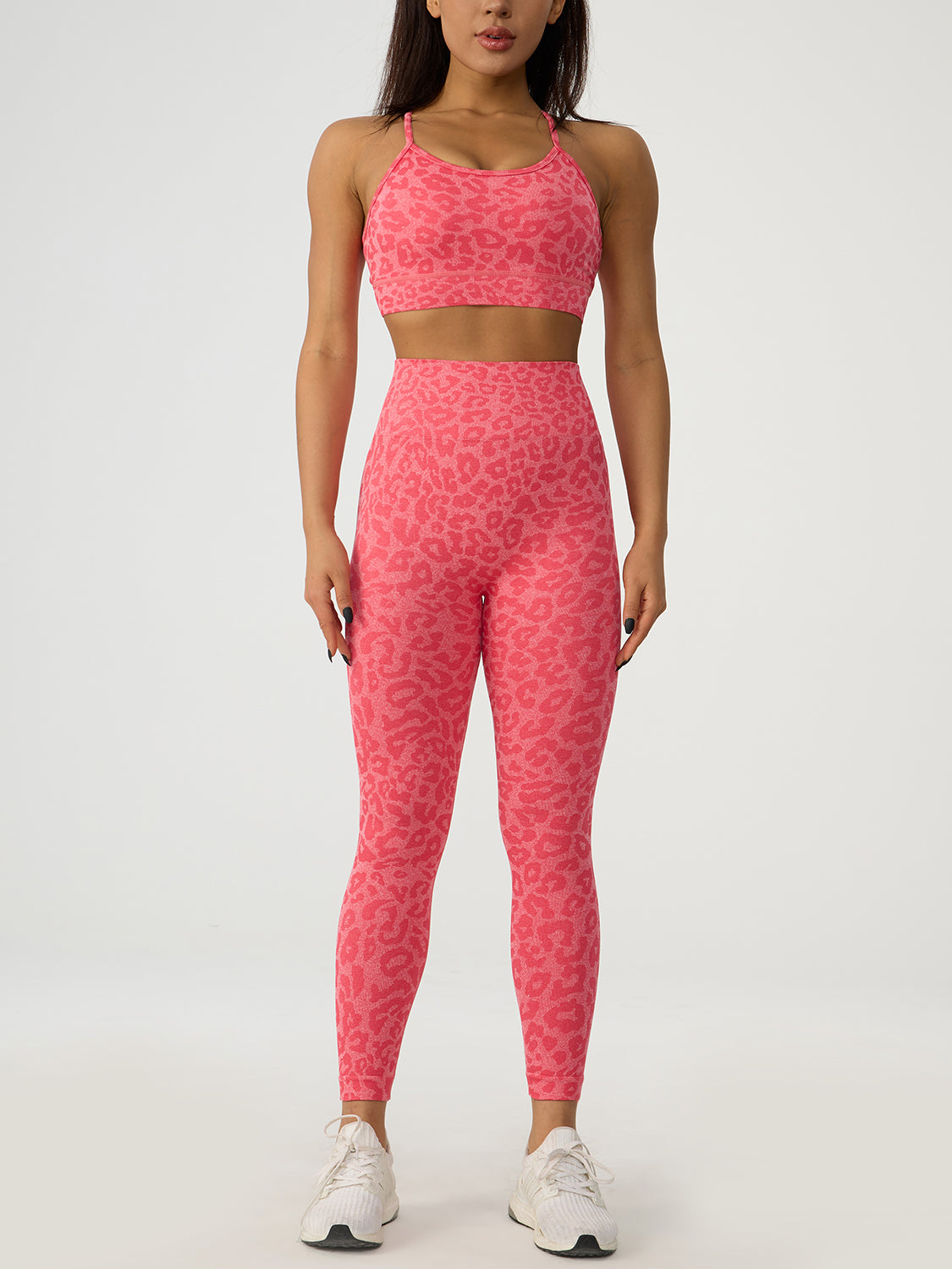 Prowlin For Gains Leopard Crisscross Top and Leggings Active Set (Multiple Colors)