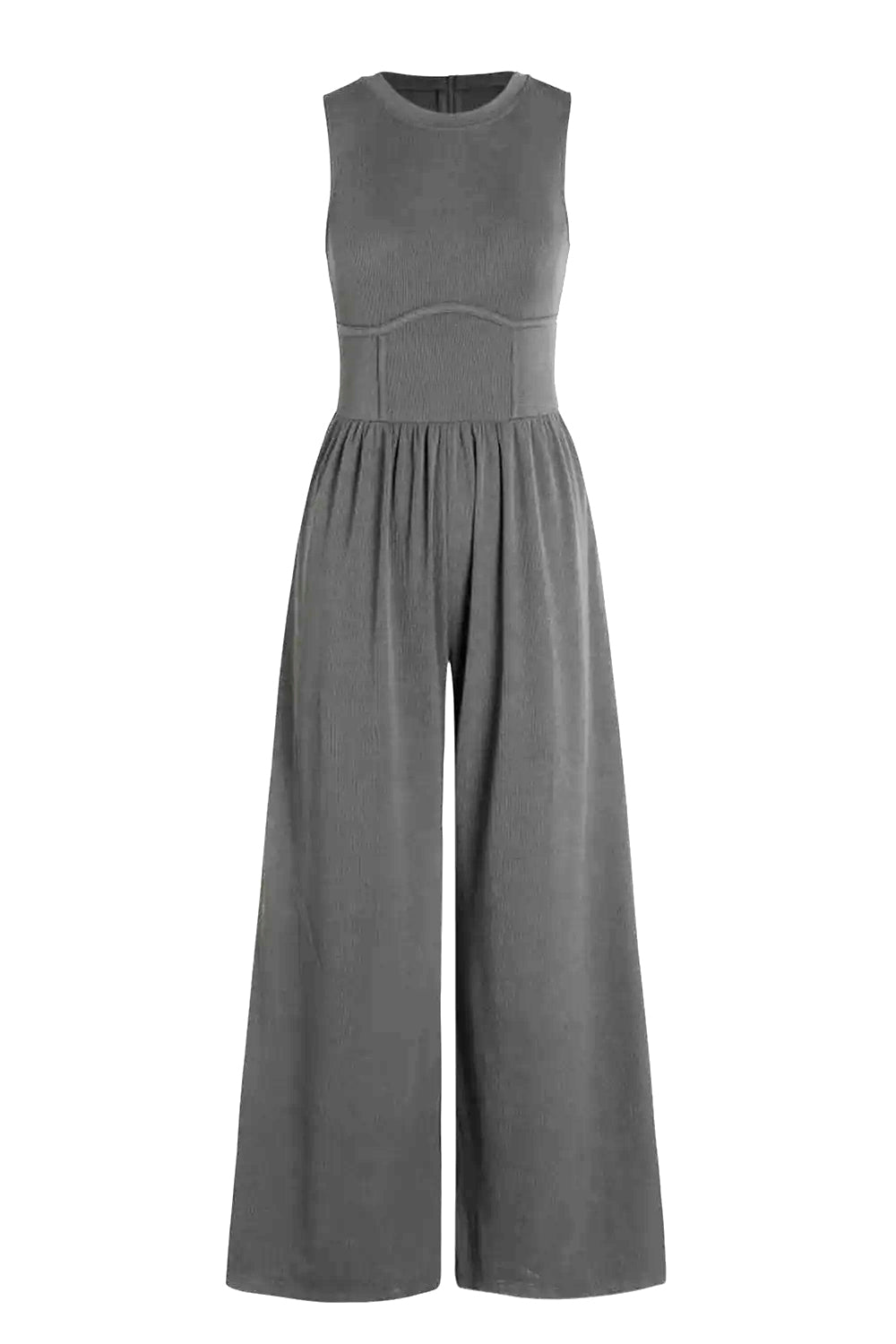 Waiting In Patience Round Neck Sleeveless Jumpsuit with Pockets - BP