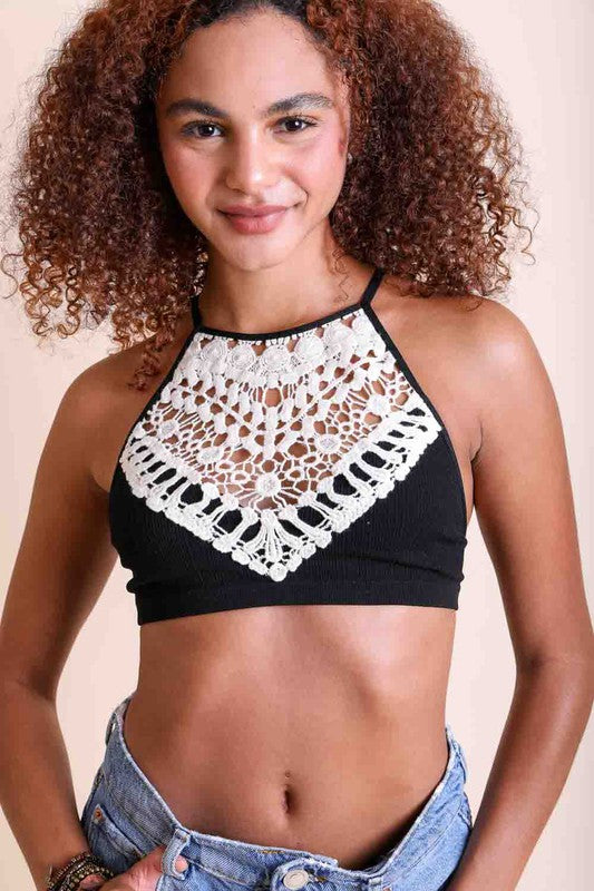 Crochet Lace High Neck Bralette - BP