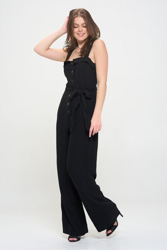 REG Jade By Jane - Sleeveless Adjustable Strap Button Down Jumpsuit