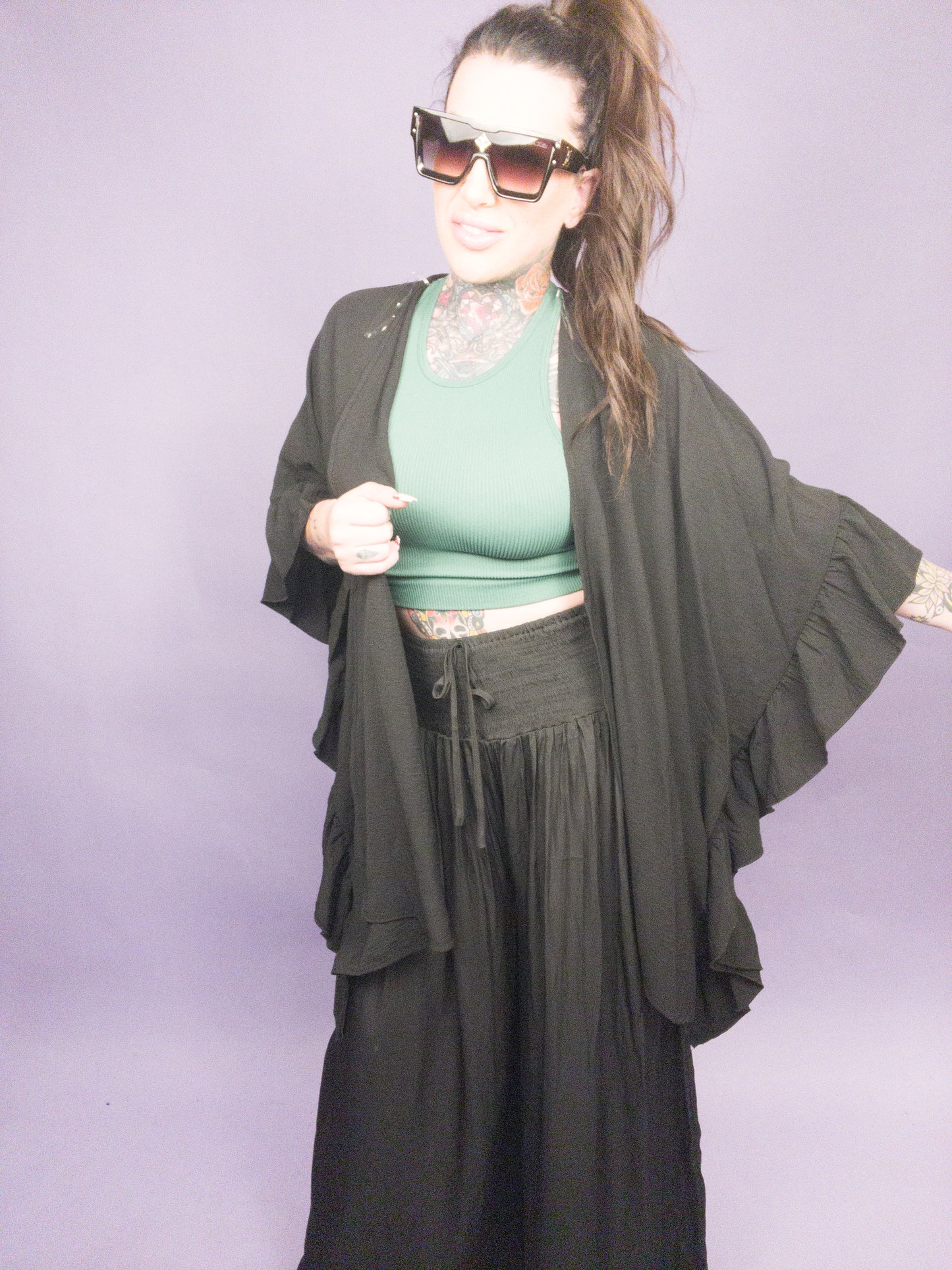 CURVY/REG - Jade By Jane - Wide Sleeves Ruffle Kimono