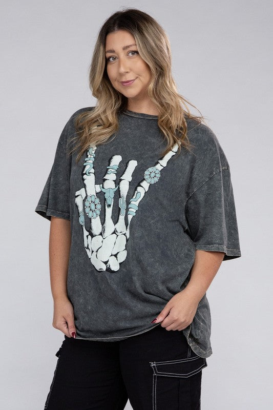 CURVY - Plus Skeleton Rock Hand Sign Graphic Top (MULTIPLE COLORS) - BP