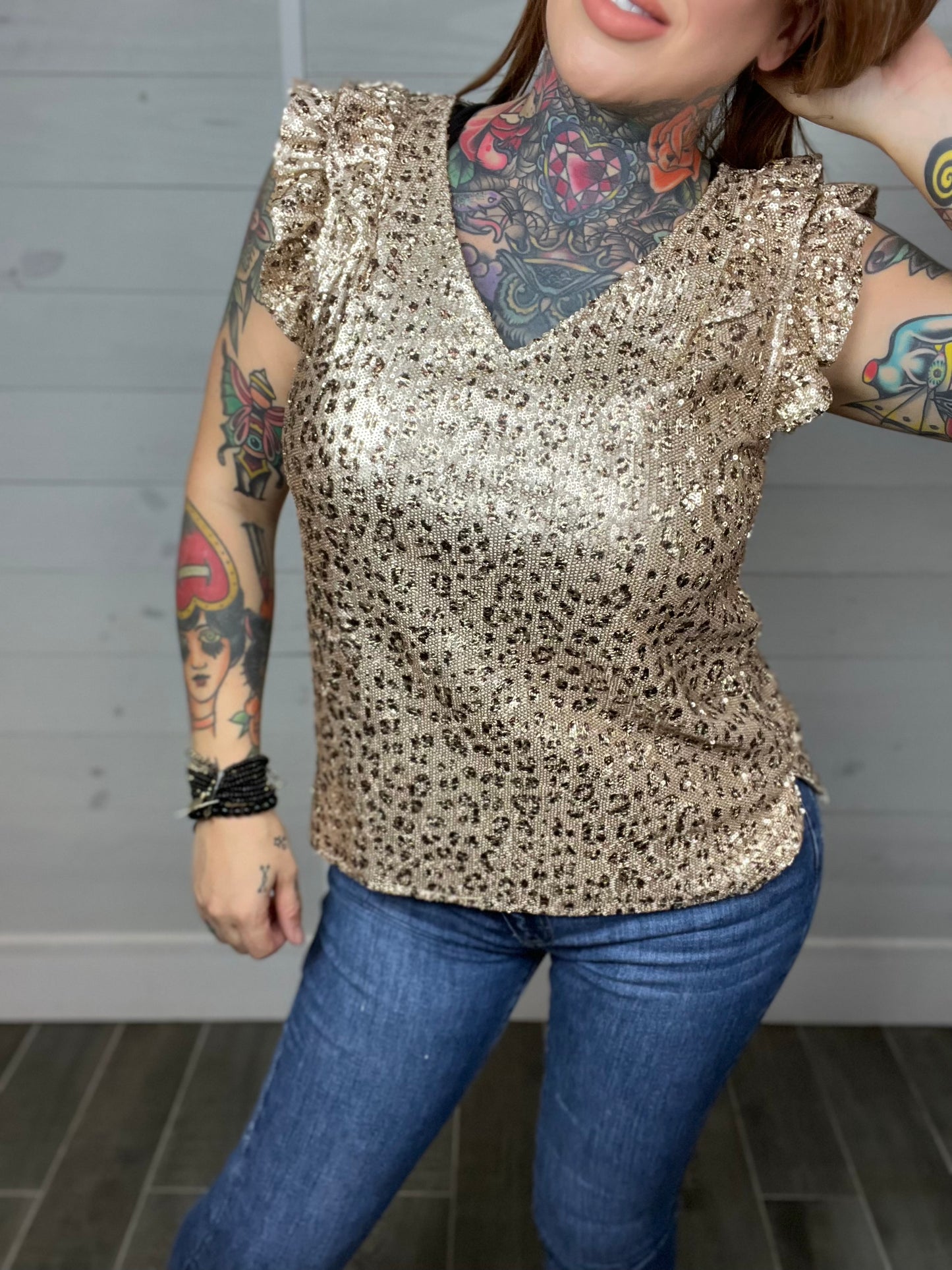 Looking So Innocent Sequin Leopard Top